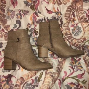 Stacked heel ankle booties